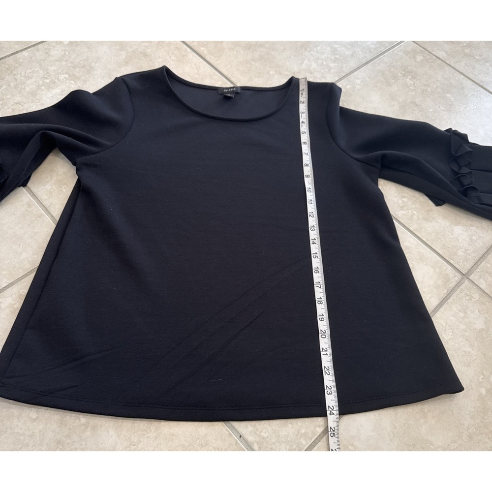 Halogen Black Ruffle 3/4 Sleeve Blouse‎ Sz M Career Preppy Going Out Boxy Top - Picture 5 of 7